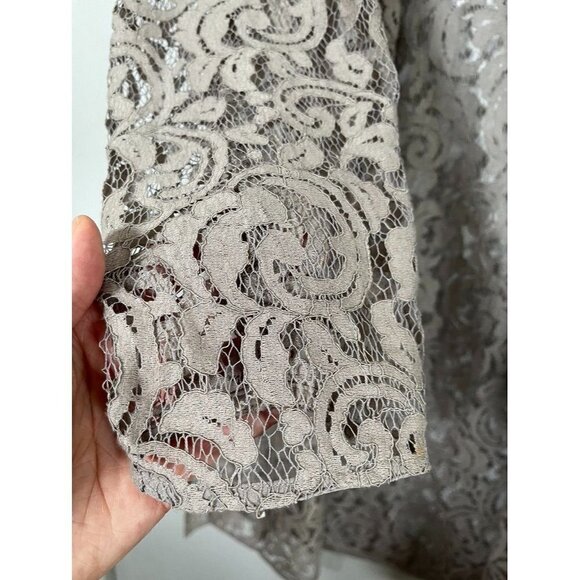 Chicos Sweater XL Gray Lace Cardigan Sheer Floral Wedding Neutral Feminine 80s - Picture 2 of 11